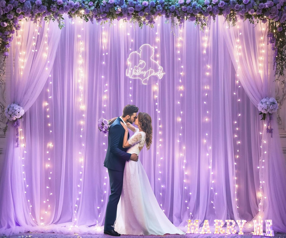 Lavender Tulle Backdrop Curtain with Led Lights for Wedding Baby Shower Girls 10ft X 8ft Lilac
