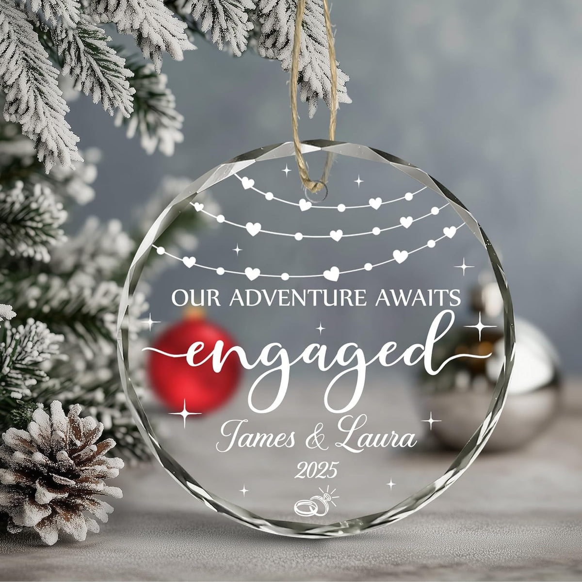 Personalized Engagement Christmas Ornament 2025 - Gifts For Newlywed Couples - Happy Engagement