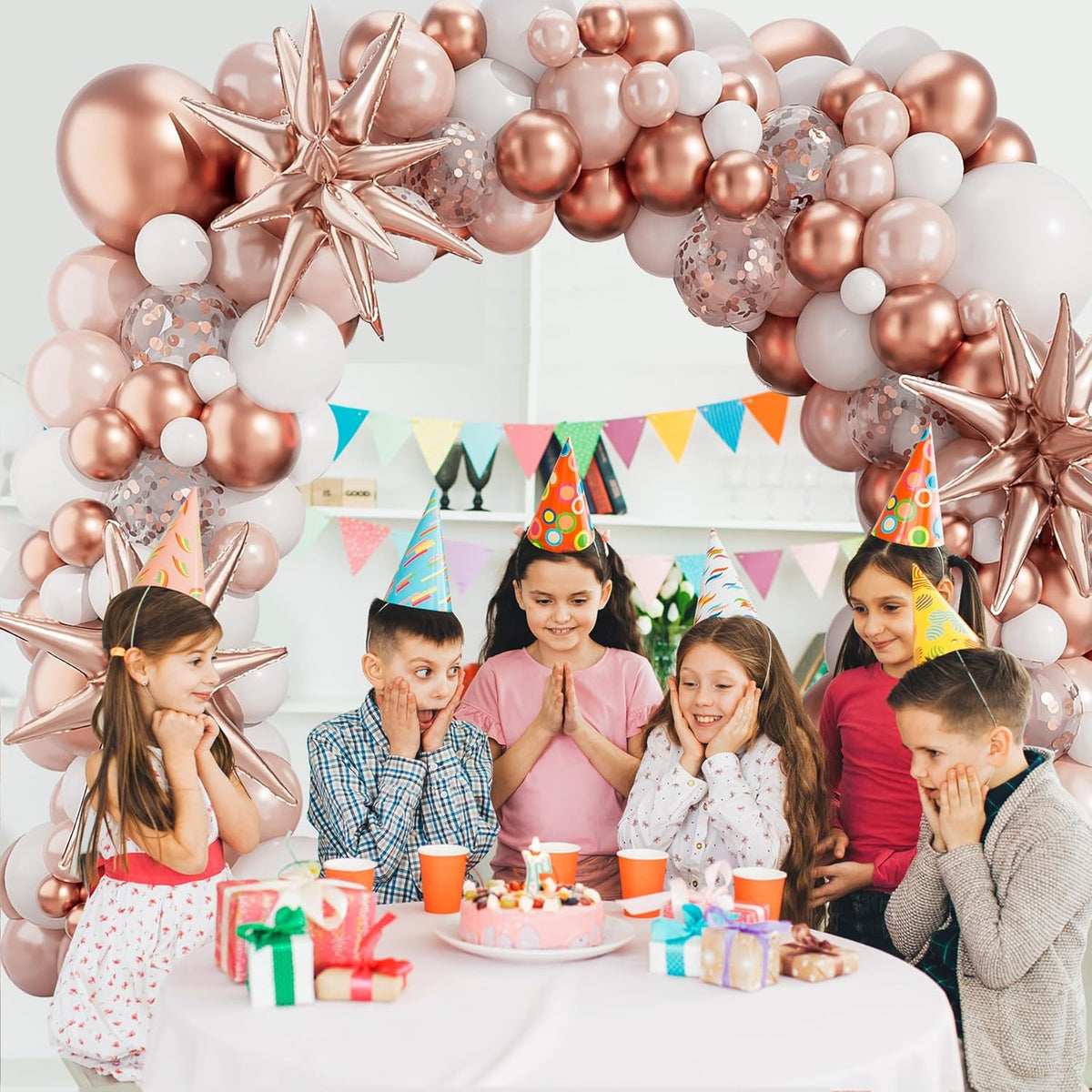 Rose Gold White Balloons Garland Arch Kit,142PCS Metallic Confetti Latex Metal Balloons Aluminum