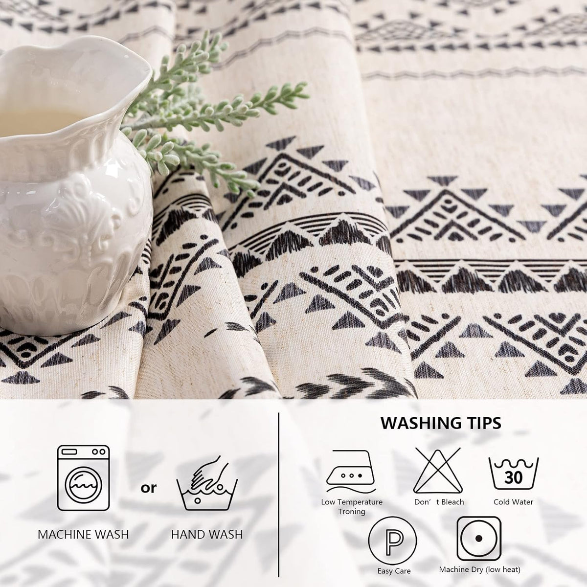 MYSKY HOME 60x102 Boho Rectangle Tablecloth Linen Farmhouse Tablecloth Waterproof Decorative Fabric