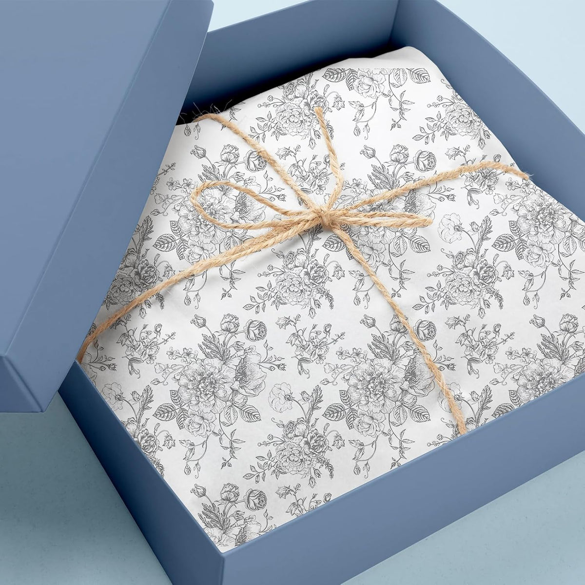 JarThenaAMCS 100 Sheets Floral Tissue Paper Silver Flower Gift Wrapping Paper Vintage Decorative
