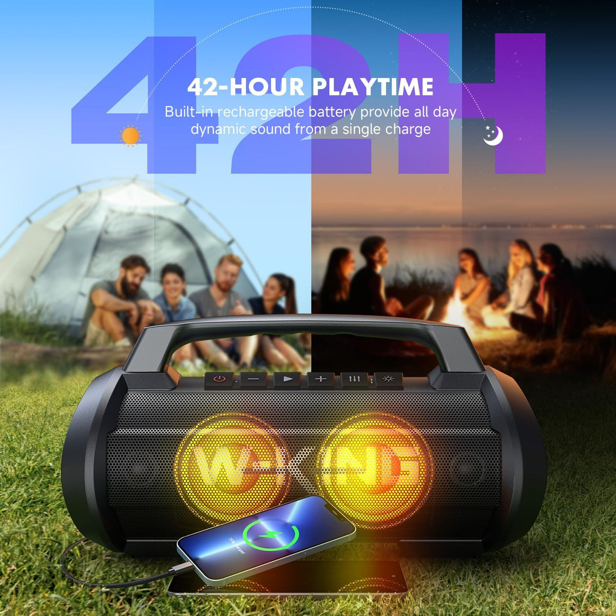 W-KING Portable Speakers Bluetooth Wireless, 120W Max Loudest Bluetooth Speaker, IPX6 Waterproof