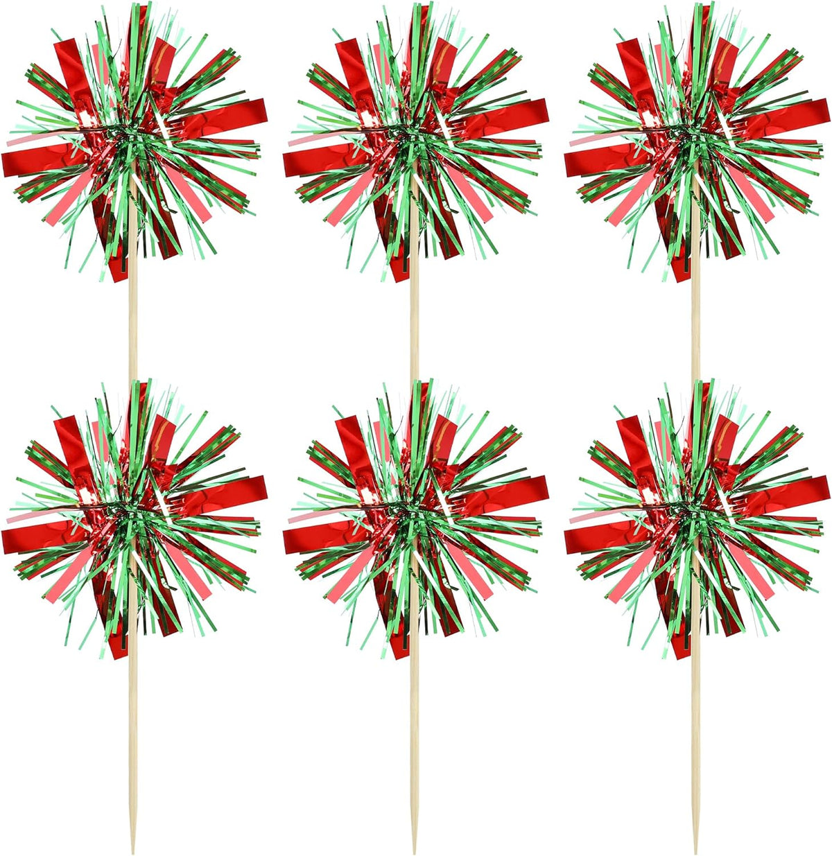 Gyufise 20Pcs Foil Firework Cupcake Toppers Happy Birthday Cake Toppers Tinsel Flower Drink