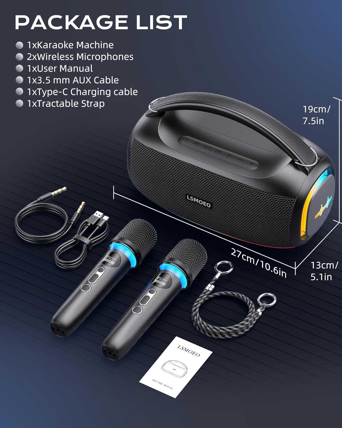 Karaoke Machine,IPX5 Waterproof Portable Bluetooth 5.3 Speaker with 2 Wireless Microphones for