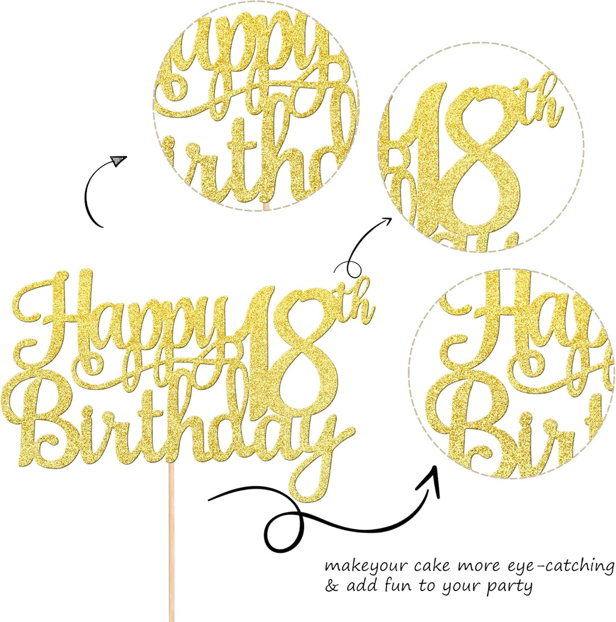 1 PCS Happy 18th Birthday Cake Topper Gold Glitter Cheers to 18 Years Birthday Cake Pick 18