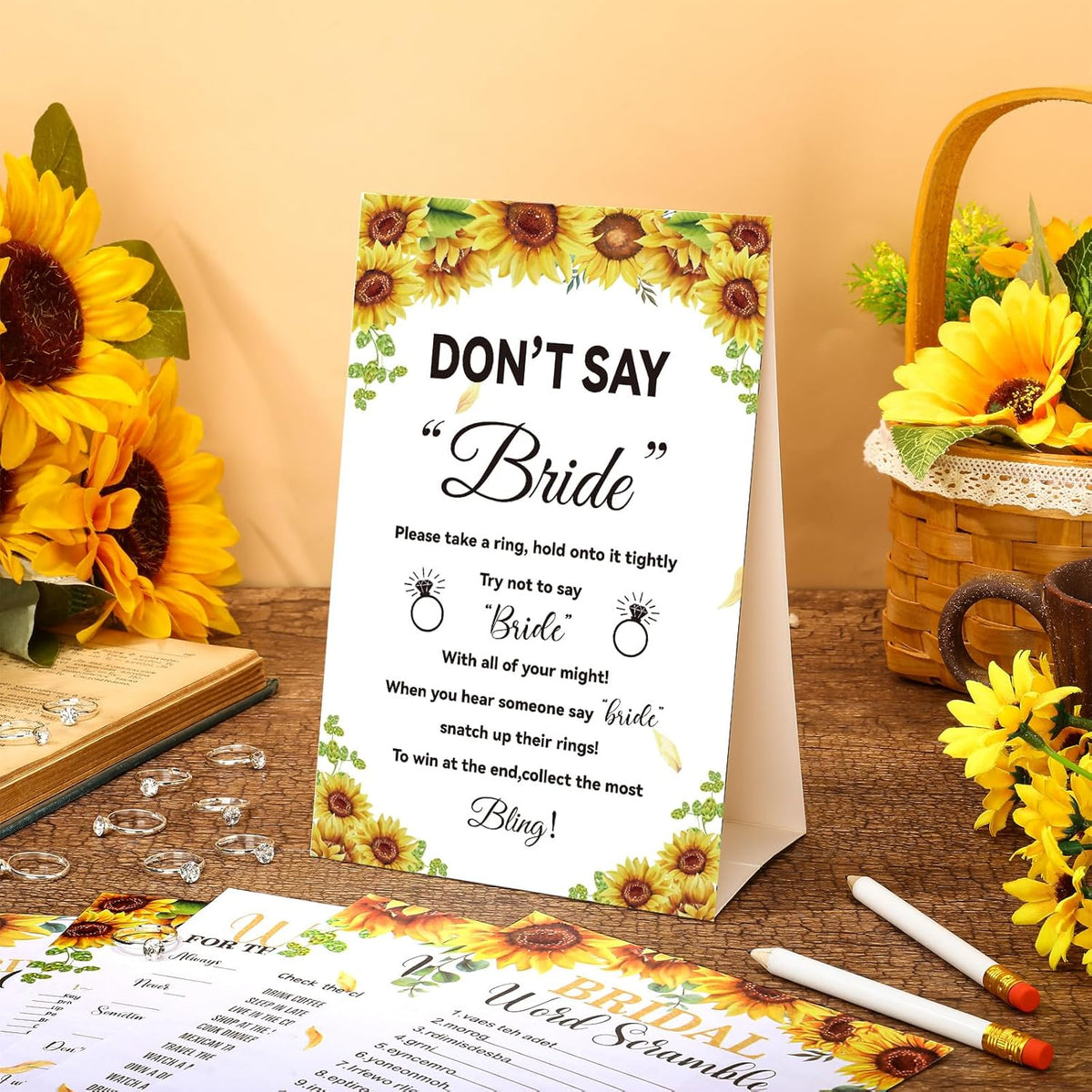 Estune 331 Pcs Bridal Shower Games Supplies, 5 Sets 250 Pcs Wedding Cards 1 Put a Ring on It Bridal