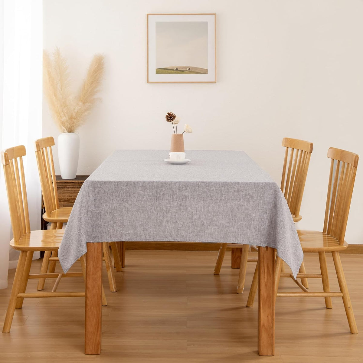Hiasan Faux Linen Rectangle Tablecloth - Wrinkle and Stain Resistant Washable Table Cloth for