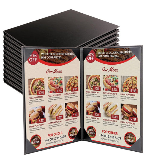 Premium Leather Menu Covers - Set of 10 Double-Sided Table Tent Cards for Restaurant, Dinner Party