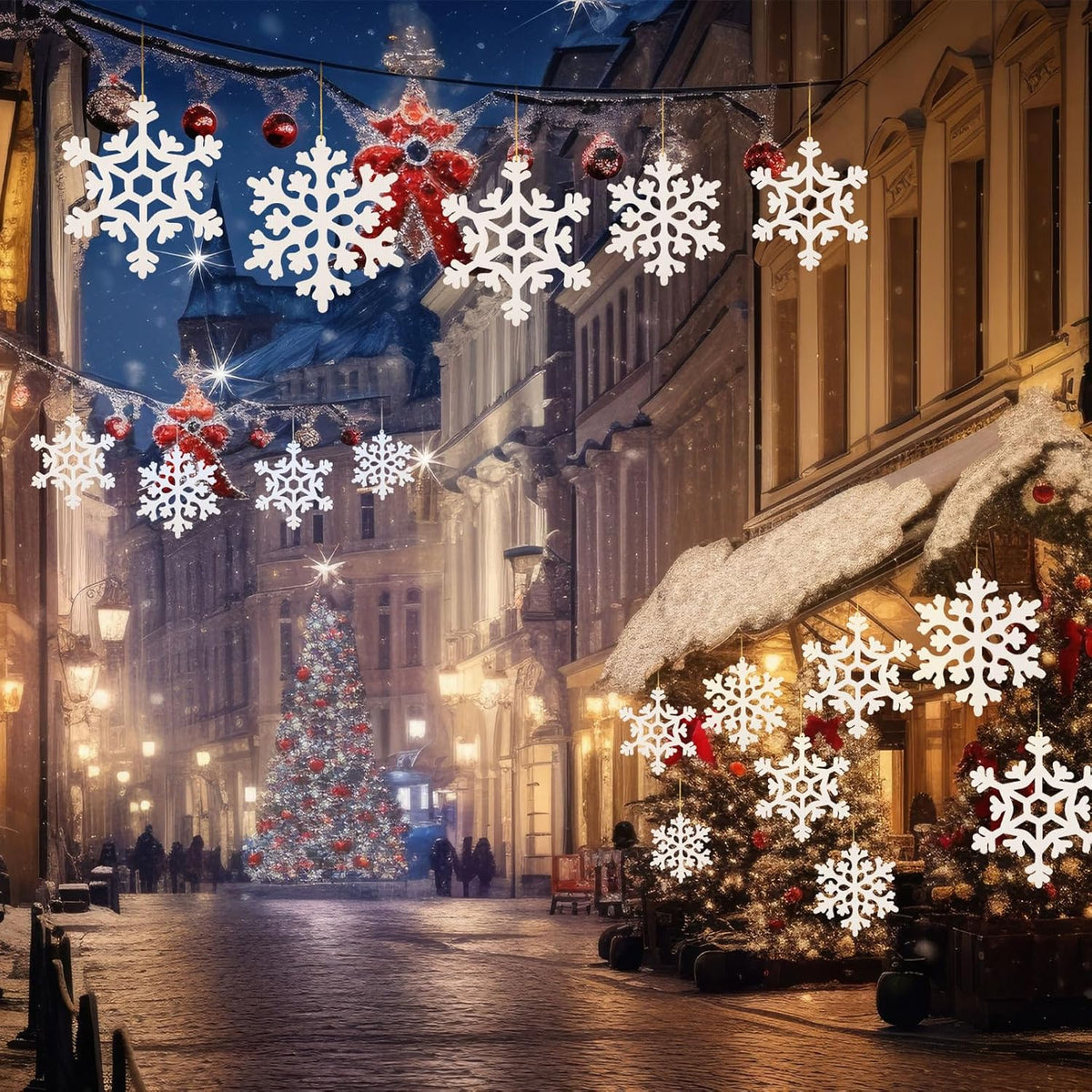 18 Pcs Large Christmas Snowflake Decorations, 8 Inch White Snowflake Hanging Ornaments Plastic