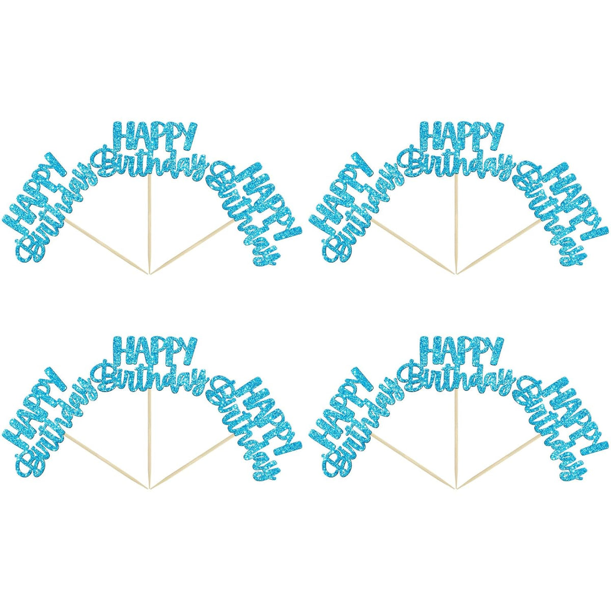 Gyufise Happy Birthday Cupcake Toppers Blue Glitter Birthday Cake Topper Picks Dessert Topper