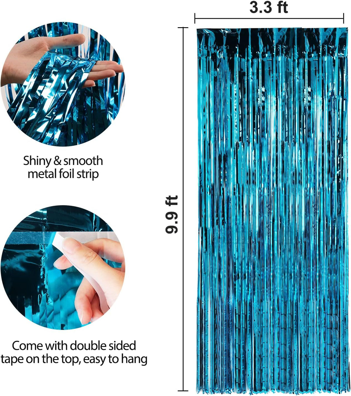 Crosize 4 Pack 3.3 x 9.9 ft Foil Fringe Curtains Party Decorations, Blue Tinsel Curtain Backdrop