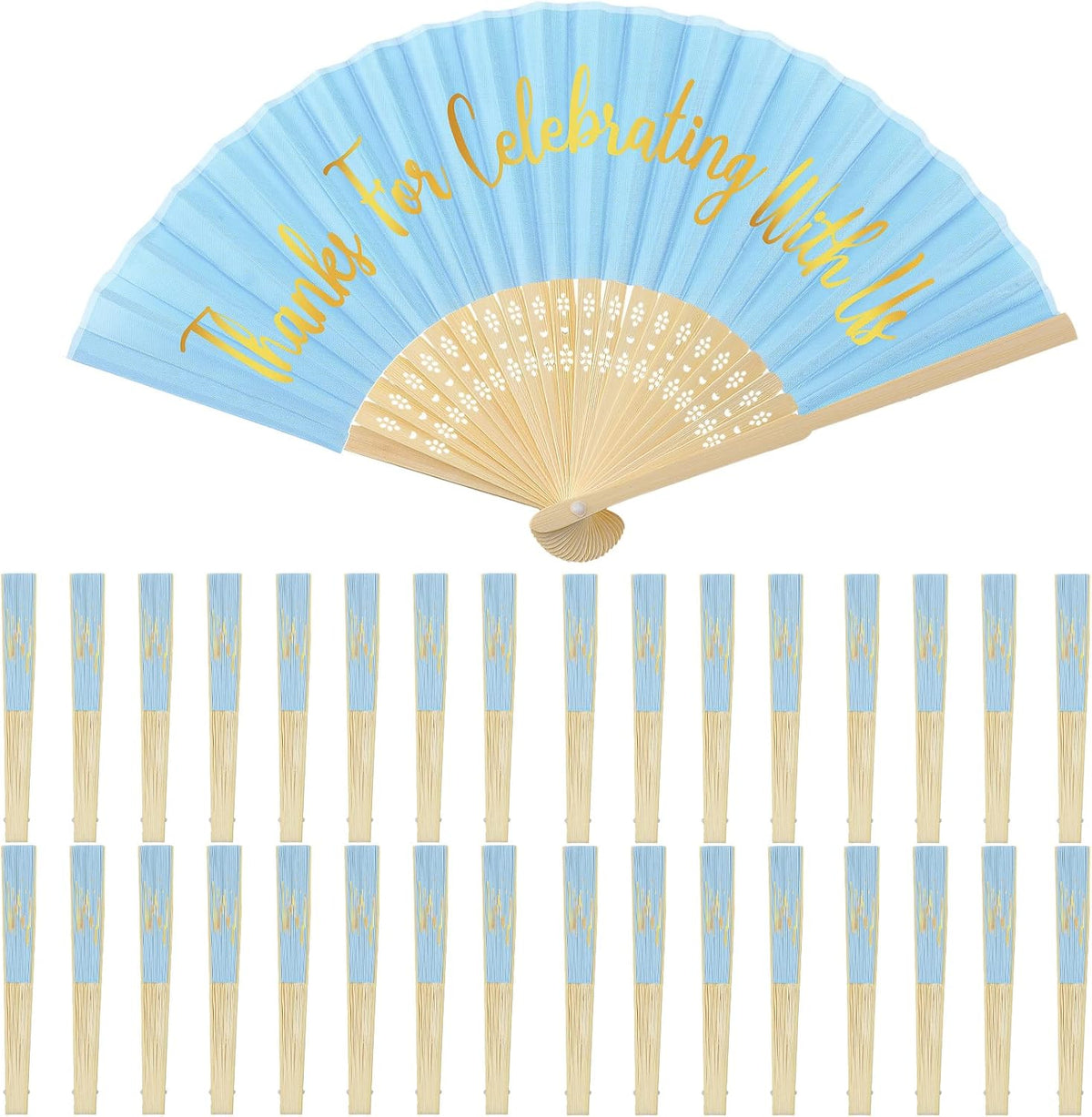 Jetec 50 Pcs Wedding Fans for Guests Bulk Silk Hand Fans Handheld Folded Thank You for Celebrating