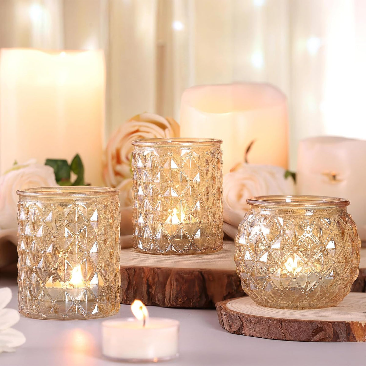 12pcs Assorted Gold Votive Candle Holders, Tea Light Candle Holder for Table Centerpiece, Gold