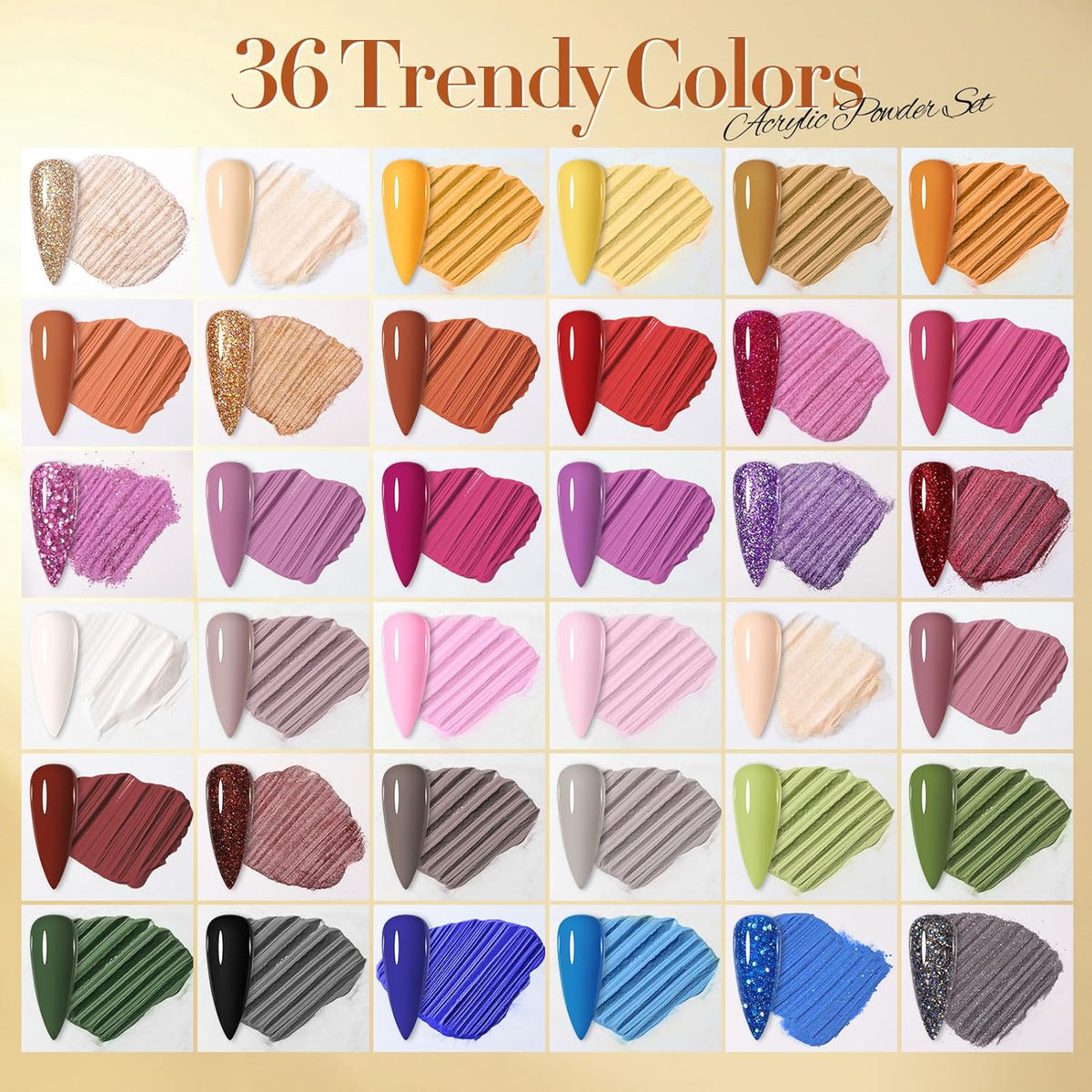 BORN PRETTY Acrylic Powder Set 36 Colors Fall Winter Acrylic Nail Powder Red Purple Green Blue