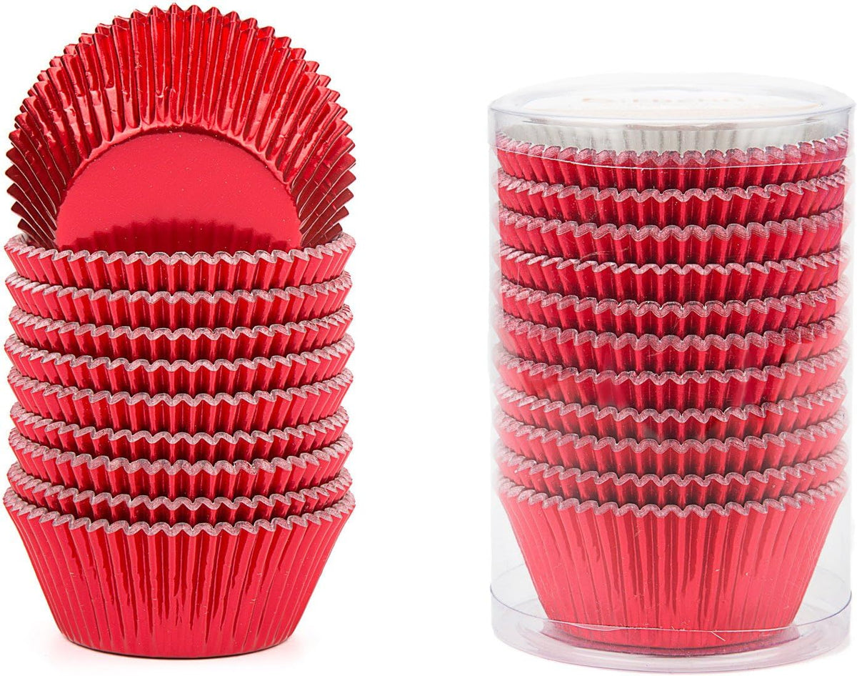 Gifbera Standard Red Foil Cupcake Liners Wrappers Baking Cups for Birthday Wedding Holiday Party