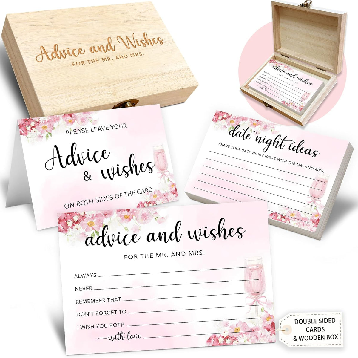 50 Pcs Advice and Wishes for the Mr and Mrs Cards in Box - Bridal Shower Guest Book - Perfect for