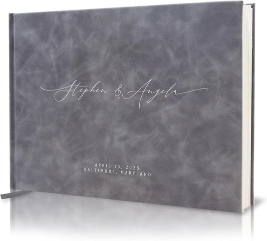 MUUJEE Personalized Guestbook in Slate Gray - Premium Custom Modern Guest Book for Wedding