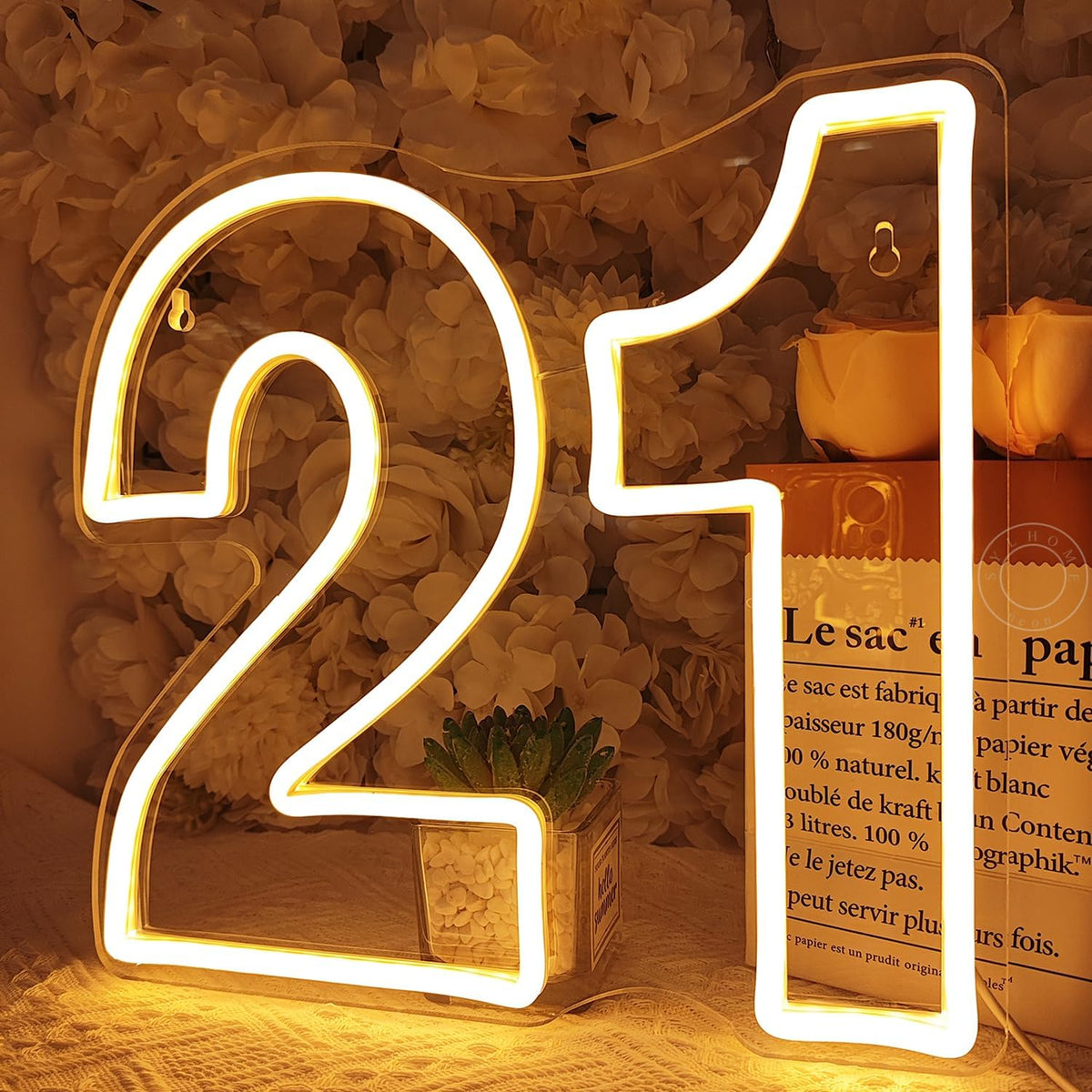 SYLHOME 21 Twenty one Led Neon Light Sign 21th Happy Birthday Party Anniversary Wall Decor Sign