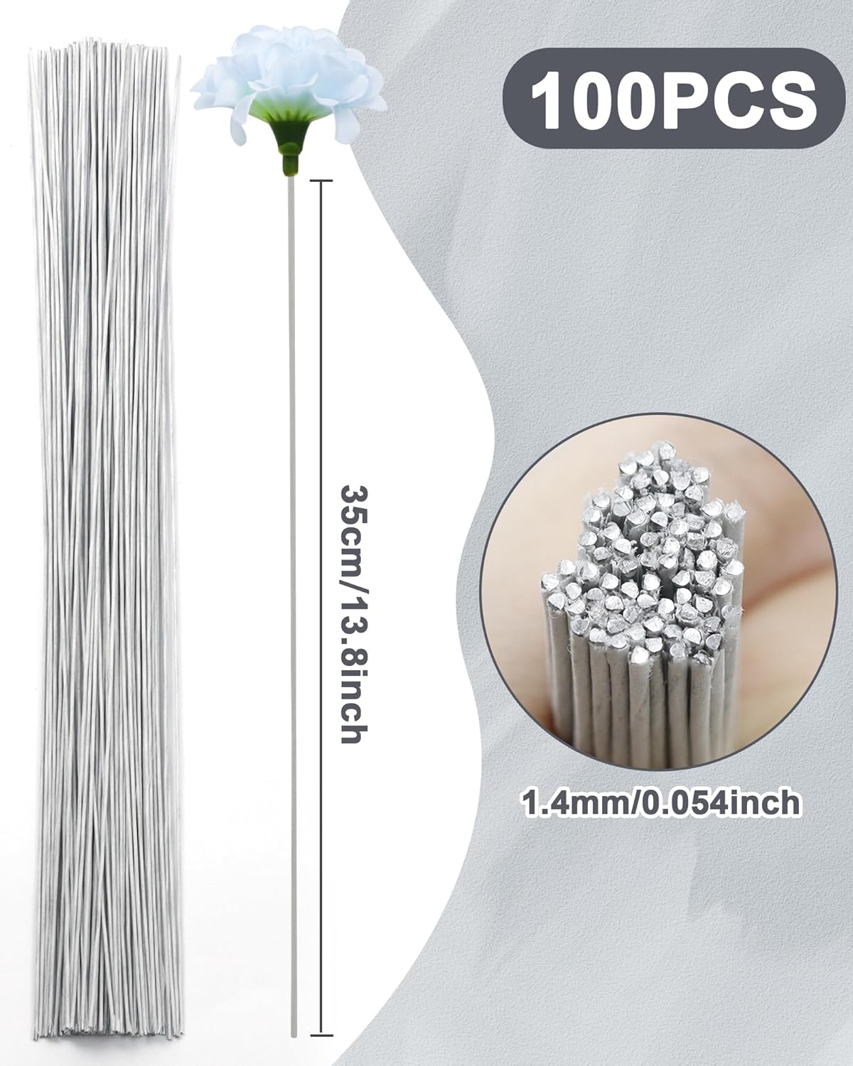 100 PCS FIVEIZERO 18 Gauge Green Floral Wire Stems for Artificial Flower Making,Florist Wire,Flower
