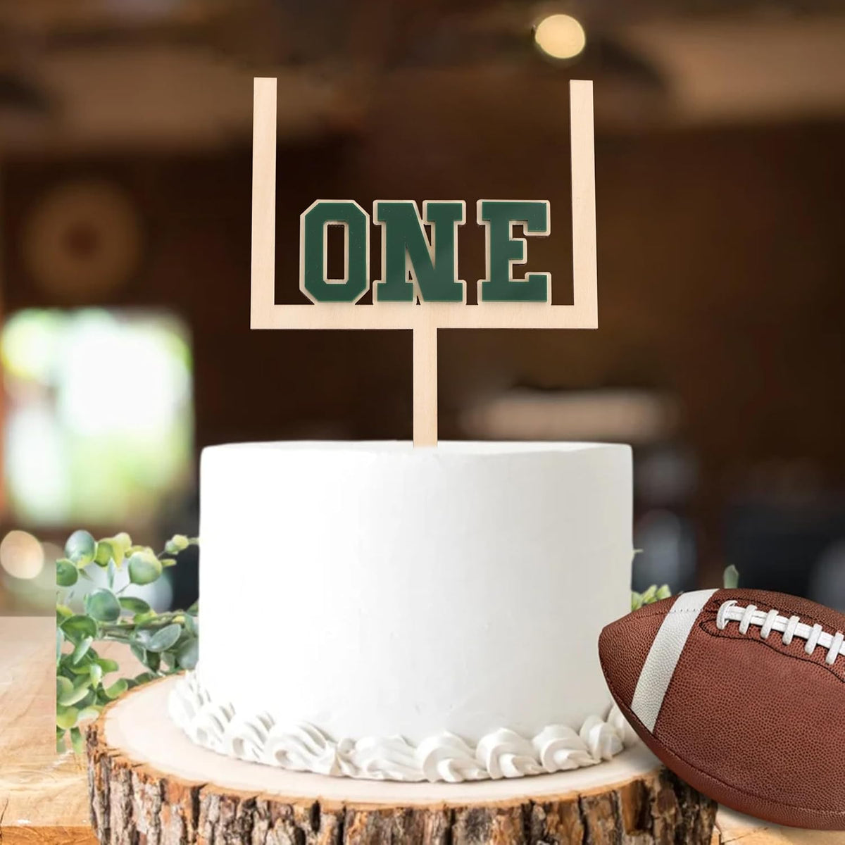 Wood And Acrylic Football One Cake Topper - Football First/1st Birthday Decorations,First Year Down