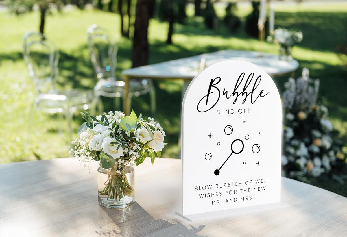 Bubble Send Off Sign for Wedding, White Arch Acrylic Sign, Wedding Reception Decorations, Bridal