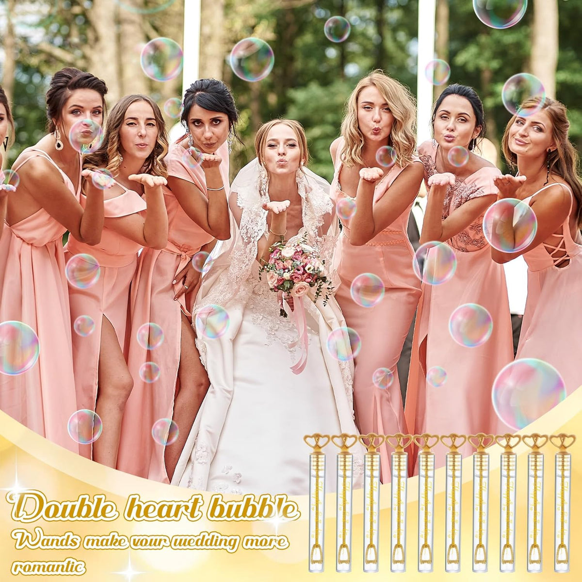 150 Pcs Bubble Wands Bulk for Wedding Party Mini Heart Wand with Bubble Solution for Wedding Bridal