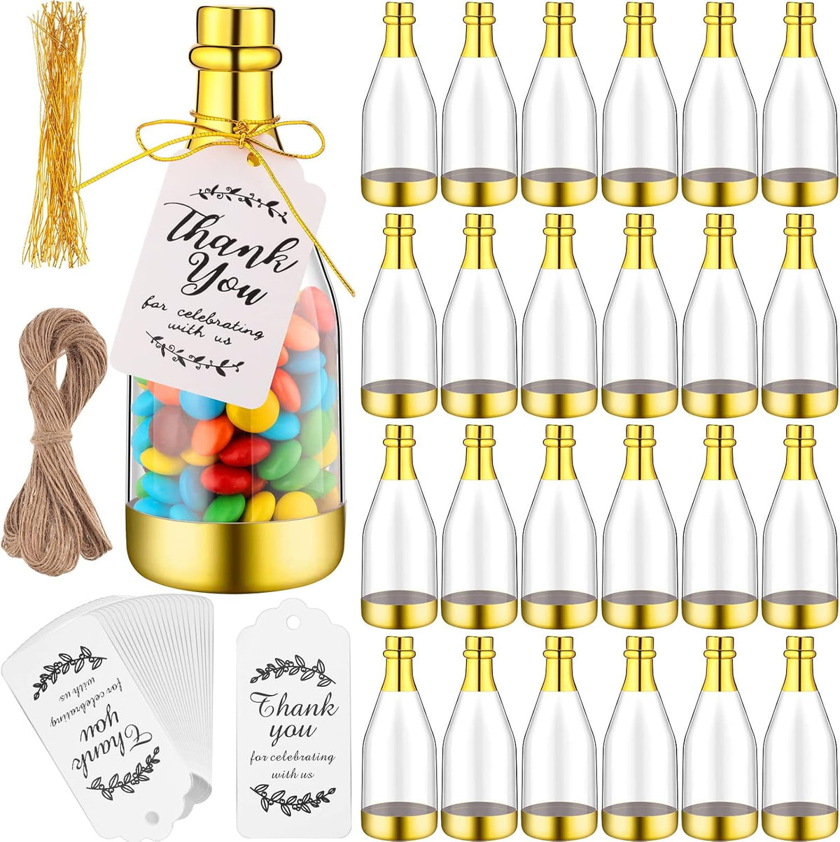 Gerrii 100 Pcs Metallic Mini Champagne Bottle Candy Container Shaped Jars Gold Plastic DIY Favor