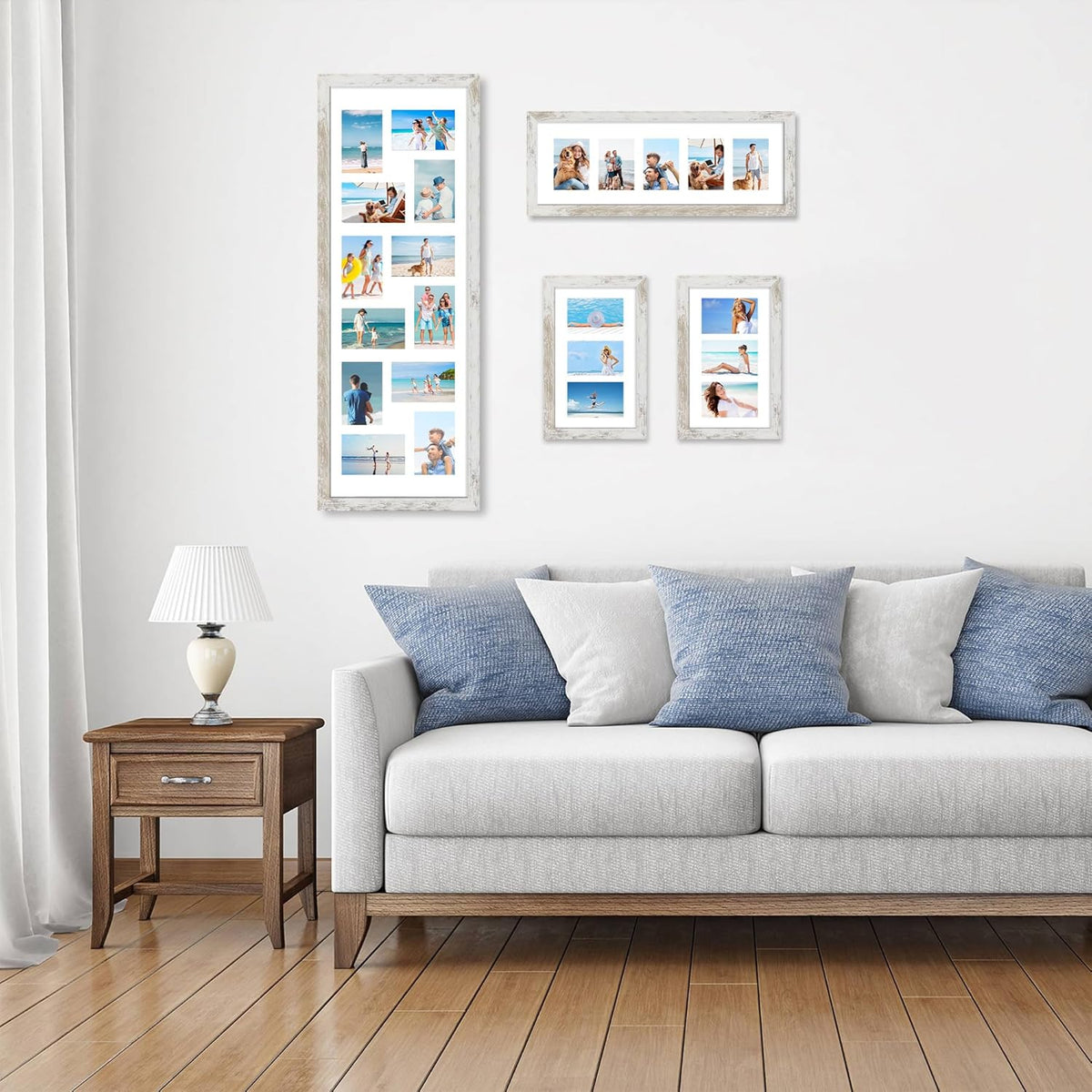 8x24 Picture Frame 2 Pack, Distressed White Wood Frame with Tempered Glass, Display Pictures