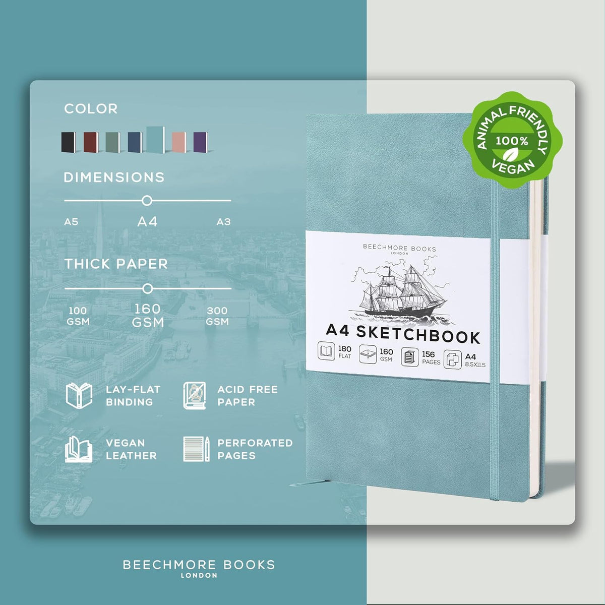 BEECHMORE BOOKS A4 Sketchbook ??8.5x11 Premium Vegan Leather Bound Large Sketch Book Hardcover With