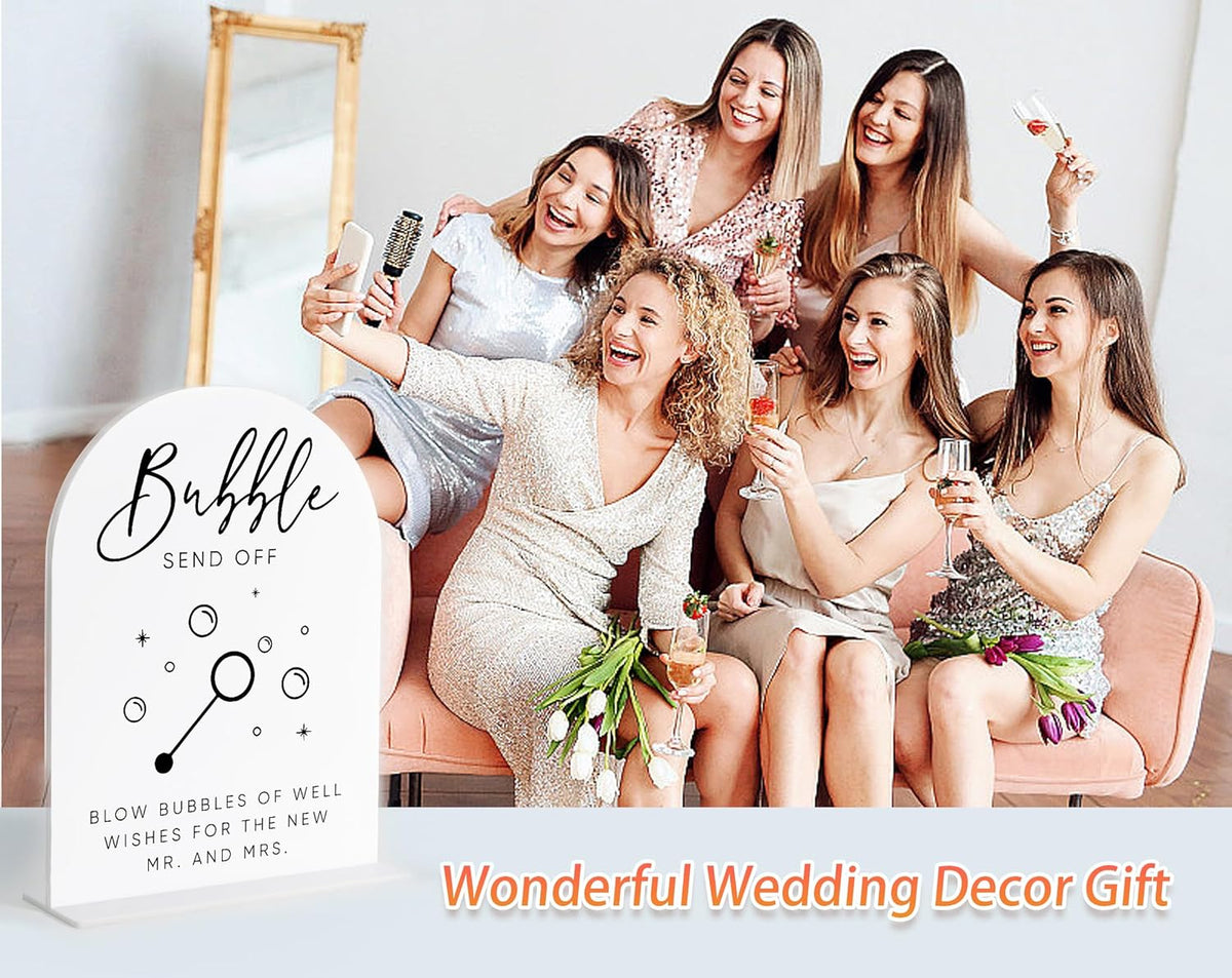 Bubble Send Off Sign for Wedding, White Arch Acrylic Sign, Wedding Reception Decorations, Bridal