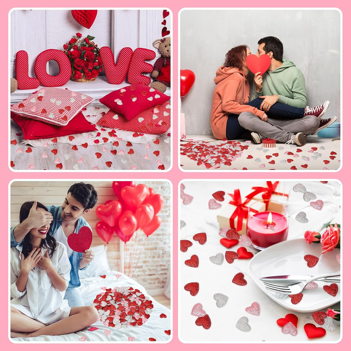 MARFOREVER Valentine's Day Felt Confetti, Glitter Heart Decorations, Foam Hearts, Romantic Shape
