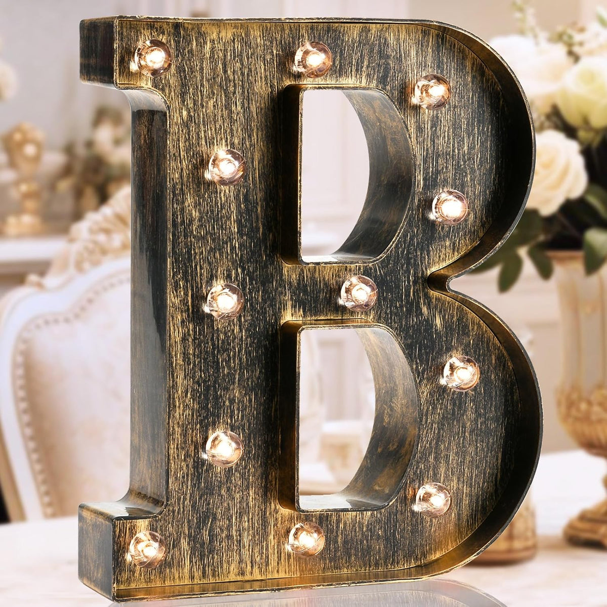 OYCBUZO Golden Black Led Marquee Letter - Industrial, Vintage Style Light Up Alphabet Letter Sign