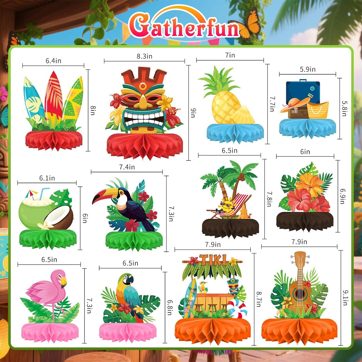 Hawaiian Luau Party Decorations Set: Aloha Theme Table Decoration with Luau Honeycomb Centerpiece