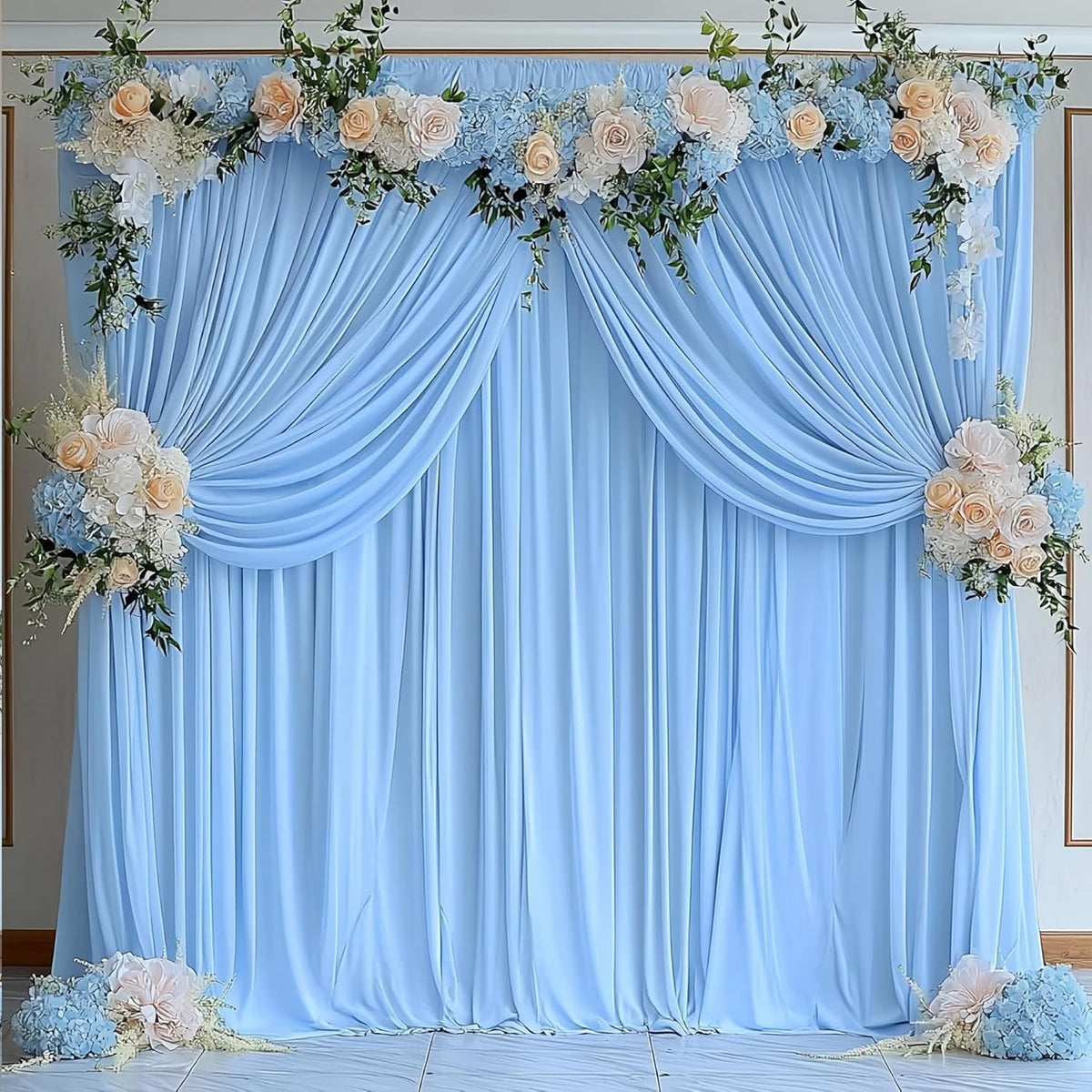 50 ft x 10 ft Wrinkle Free Blue Backdrop Curtain Panels, Polyester Photography Backdrop Drapes
