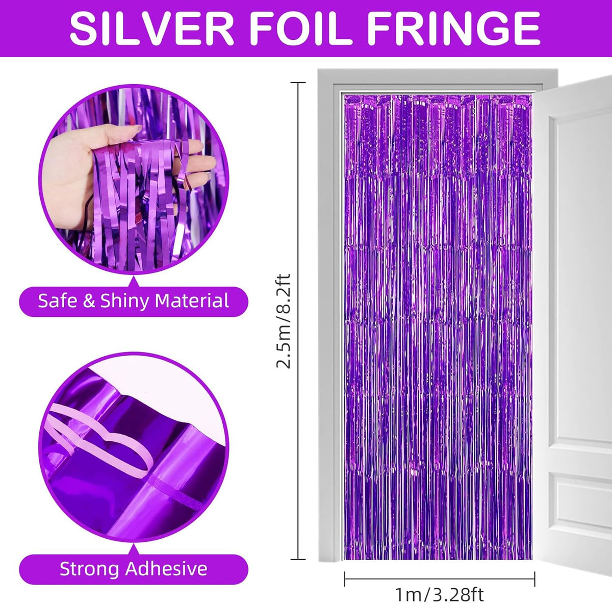 Purple Fringe Curtain Party Streamers, 12 Pack 3.3ft x 8.2 ft Foil Curtain Backdrop Tinsel Foil