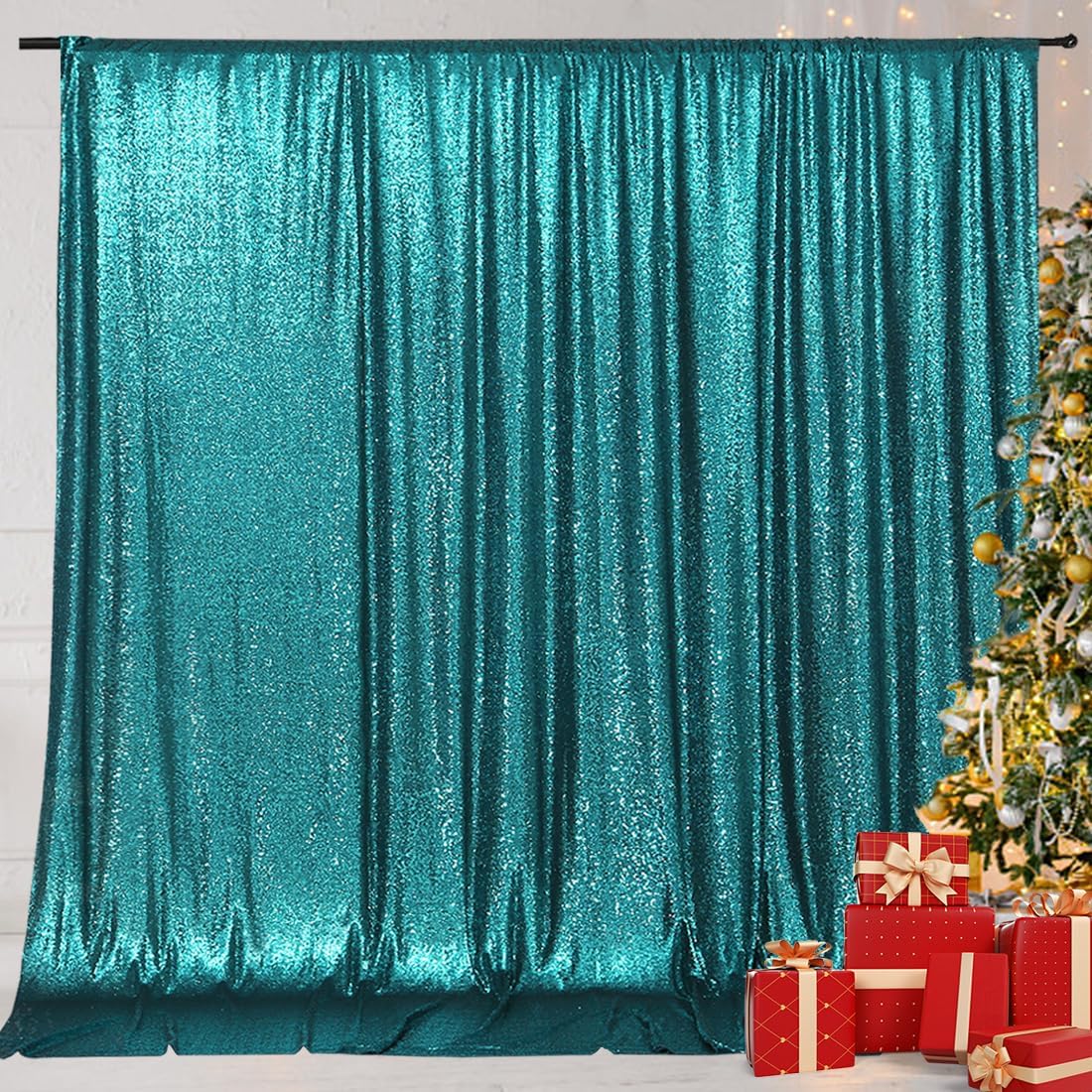 Eternal Beauty Teal Sequin Backdrop, 10x10 Ft Glitter Background Curtains for Shimmer Photography