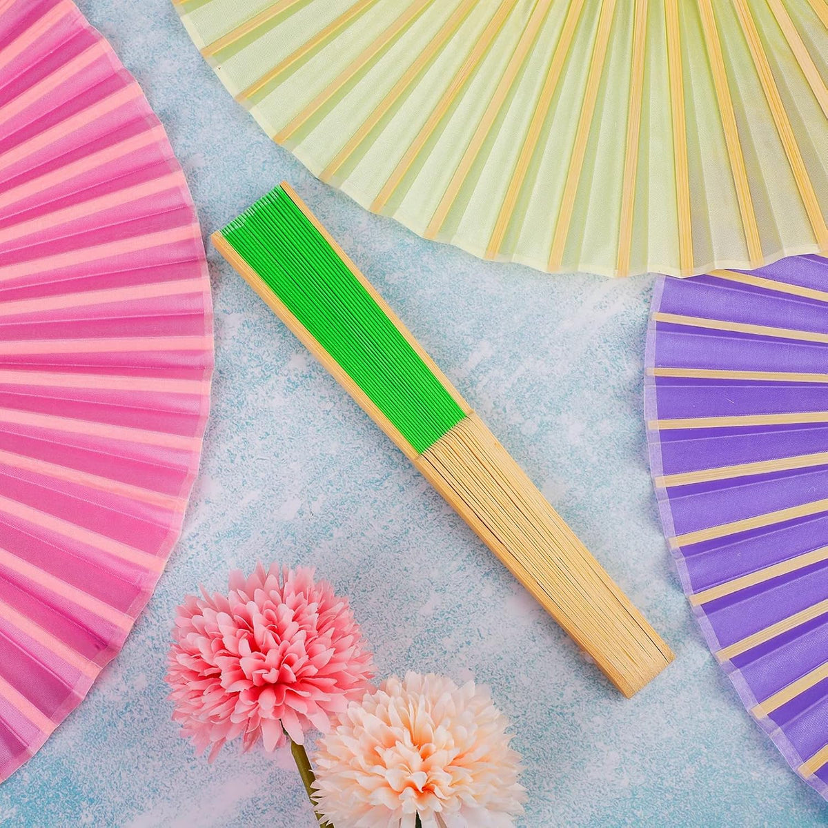 URATOT 36 Pieces Multicolor Folding Fans Silk Bamboo Folding Fans Handheld Fan for Wedding, Party
