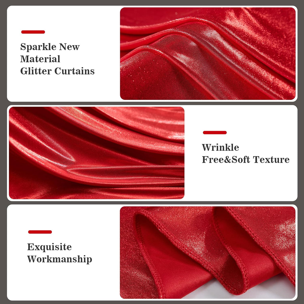 10x10ft Thick Red Glitter Backdrop Curtain Panels for Parties, Wrinkle Free Sequin Sparking Photo