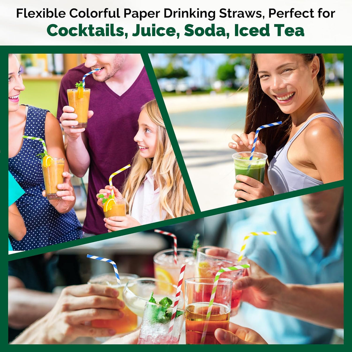 Flexible Paper Drinking Straws, 250 Count, 7.75" Long, 0.24" diameter - 100% Biodegradable