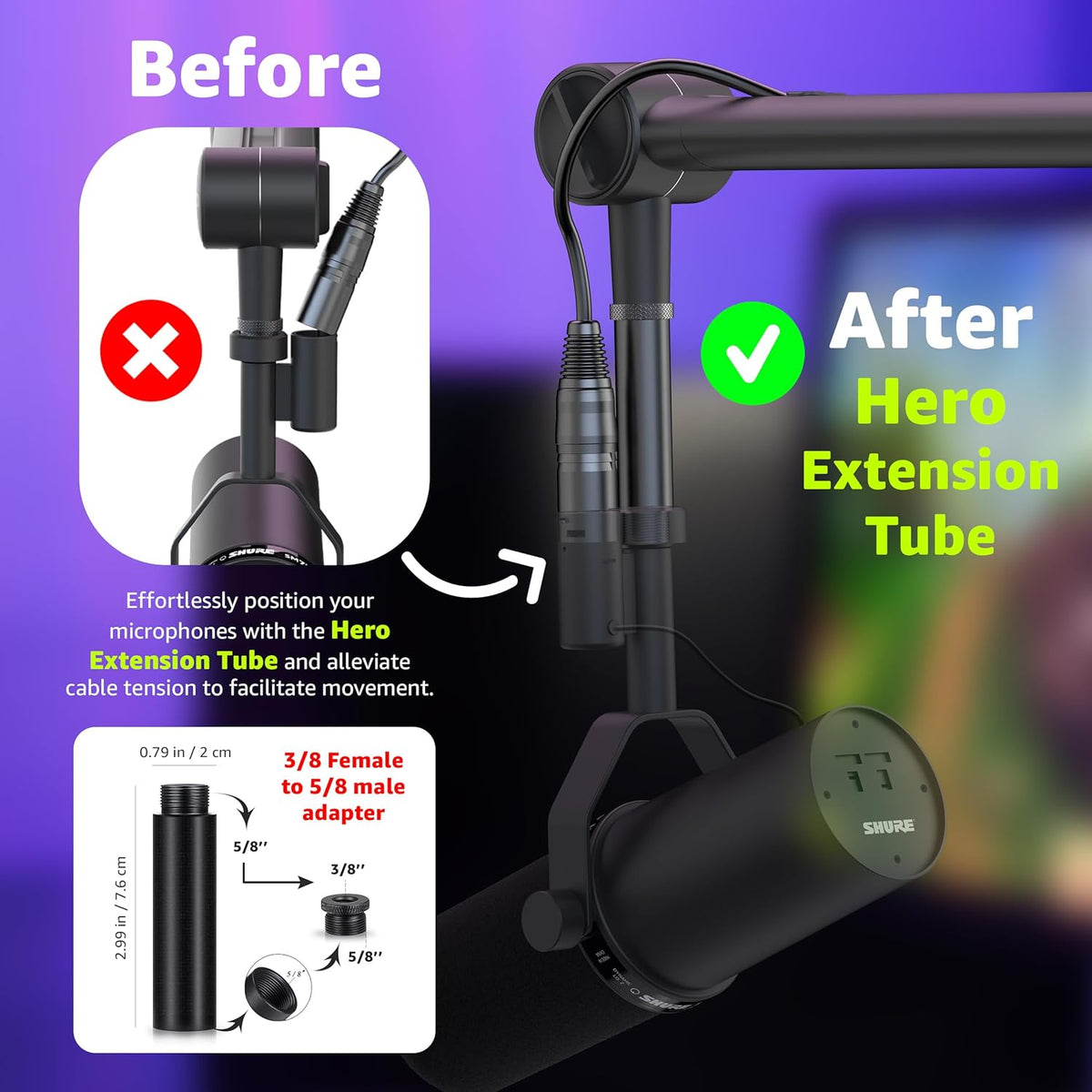 IXTECH Boom Arm Mic Stand with Extension Tube Upgraded Microphone Arm for Shure SM7B MV7 Blue Yeti