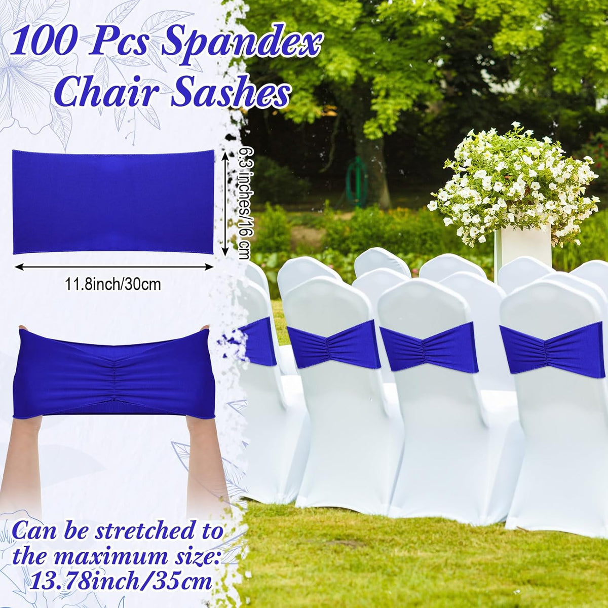 Moukeren 100 Pcs Spandex Chair Sashes Bows Bands Slider Sashes for Chair Covers Elastic Bands Ties