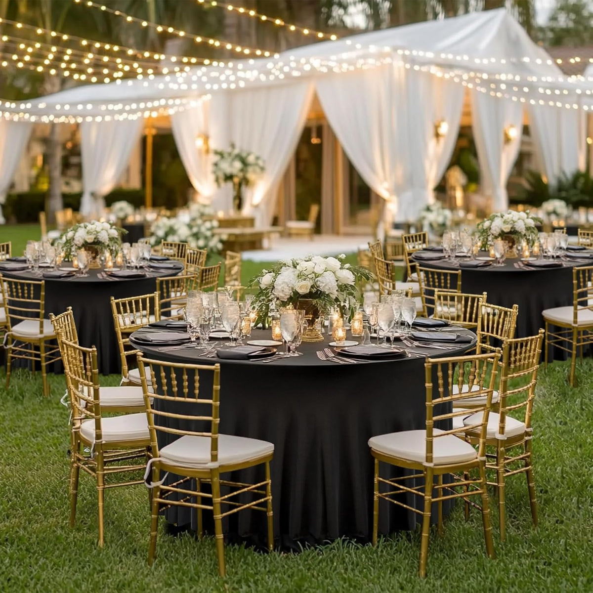 8 Pack Black Round Spandex Tablecloth 60 Inch, Wrinkle Free Stretch 120 Inch Fitted 5ft Black Table