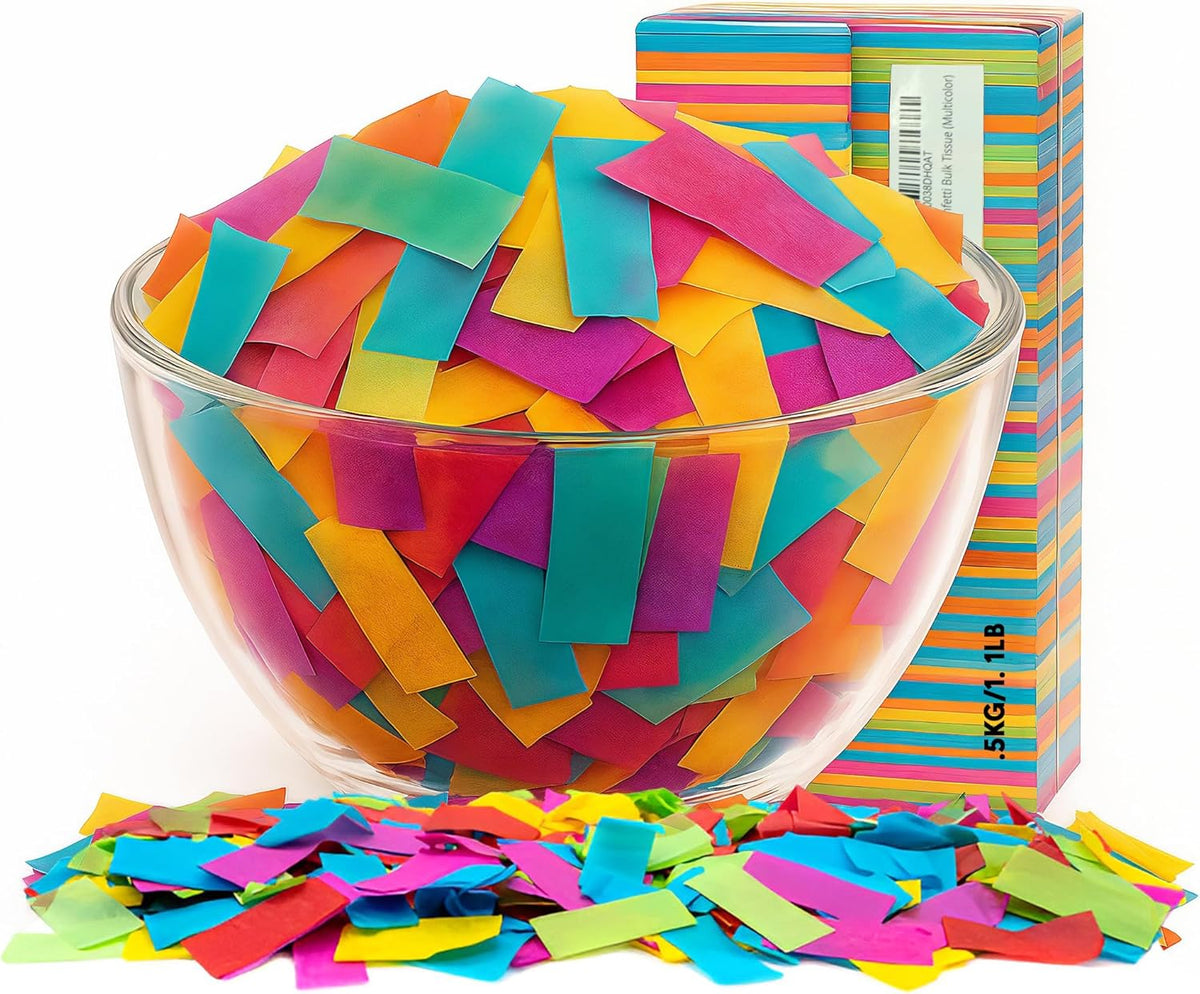 Multicolor Biodegradable Confetti - Rectangular Fluttering Tissue Paper Confetti for Cannon and