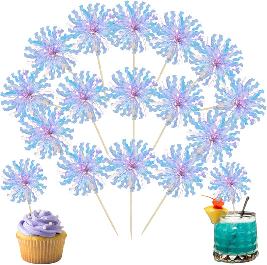 Ephlyn 30Pcs Foil Firework Cupcake Toppers Party Birthday Cake Toppers Supplies Sparkle Tinsel