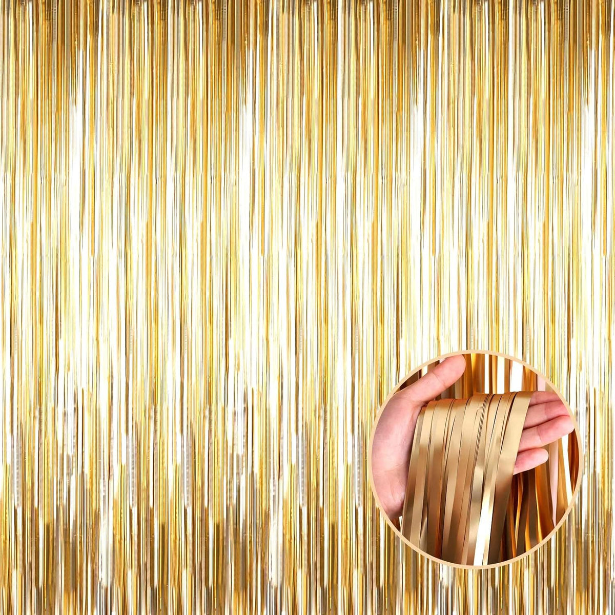 4 Pack Champagne Gold Foil Fringe Curtain Backdrop, 3.28Ft x 8.2Ft Metallic Tinsel Streamer