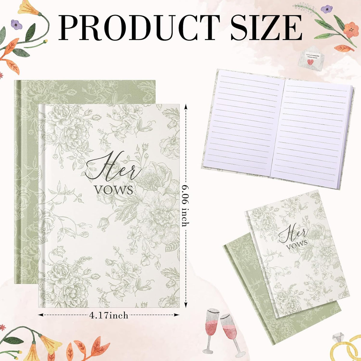 Set of 2 Vow Books His and Hers, Wedding Vow Books (6.06x4.17) Wedding Keepsake Essentials Elegant