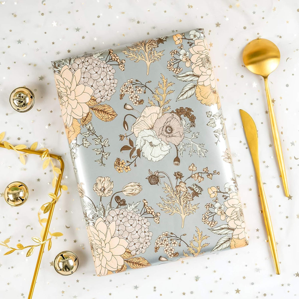 WRAPAHOLIC 30 Inch Jumbo Floral Wrapping Paper - 30 Inch X 33 Feet - Pearlized Silver Vintage