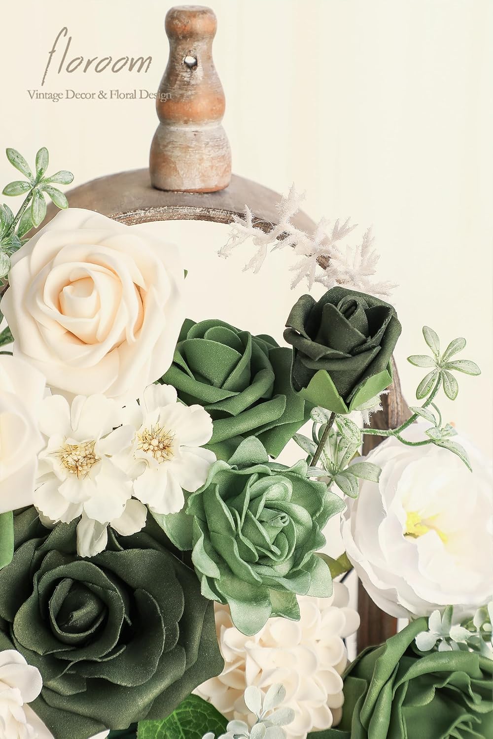 Floroom Olive Green Artificial Flowers Forest Green Fake Roses Peonies Dahlia Greenery Combo Box