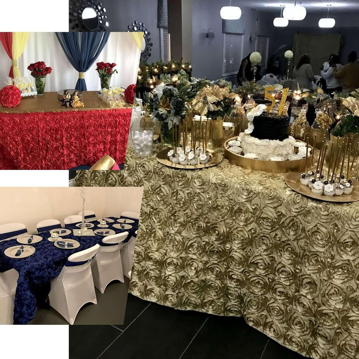 Efavormart 90"x156" Wholesale Rectangle Table Cover Blush Grandiose Rosette 3D Satin Tablecloth for