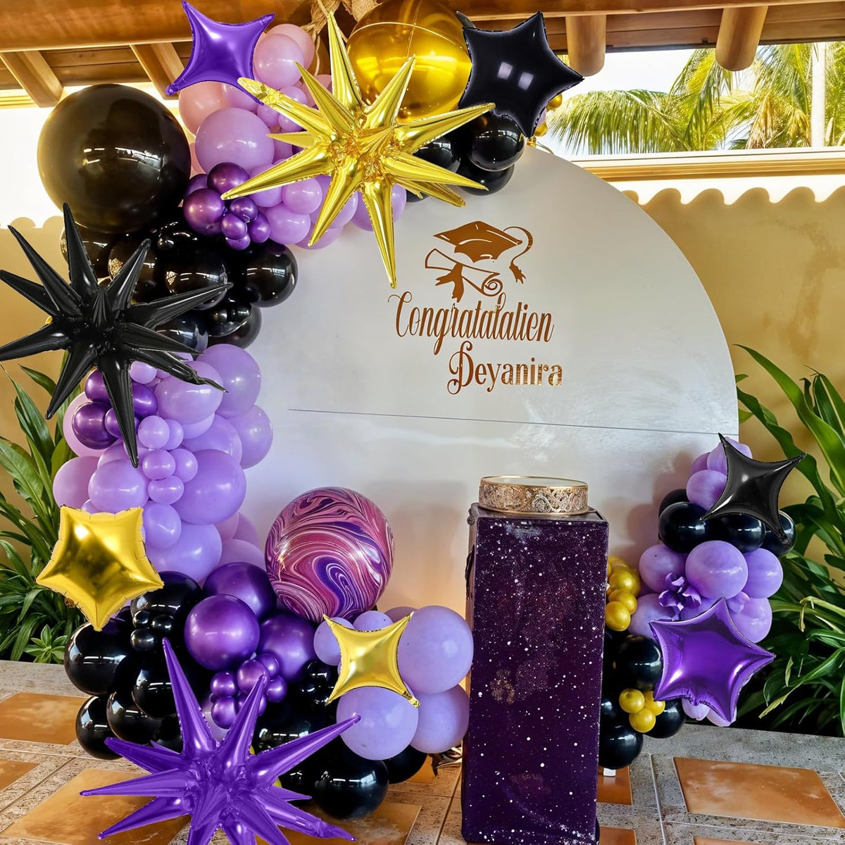 Star Balloons, 22in Purple Black and Gold Star Balloons Foil 10in 4-Pointed & Pentagram Balloon for